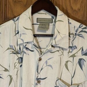 Naturalife Hawaiian 100% Silk Tropical Camp Shirt Men’s L  Herringbone Top Loop
